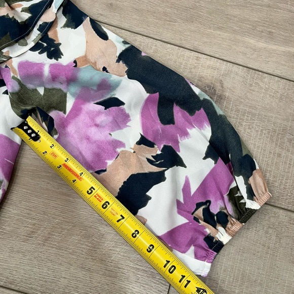 J. CREW MERCANTILE purple & green floral watercolor off the shoulder blouse L - Picture 8 of 11